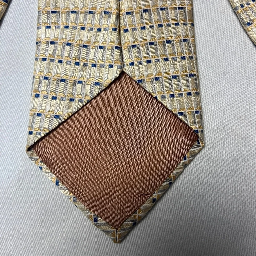 Barrington Necktie Woven Geometric Textured Gold Blue Gray Silk Tie Professional